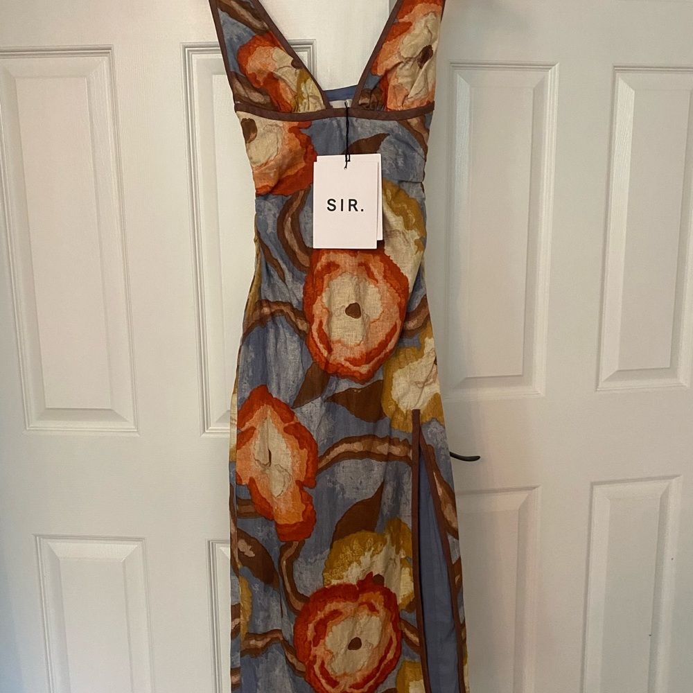 SIR the label Brown Blue Sleeveless V-neck Maxi Sundress